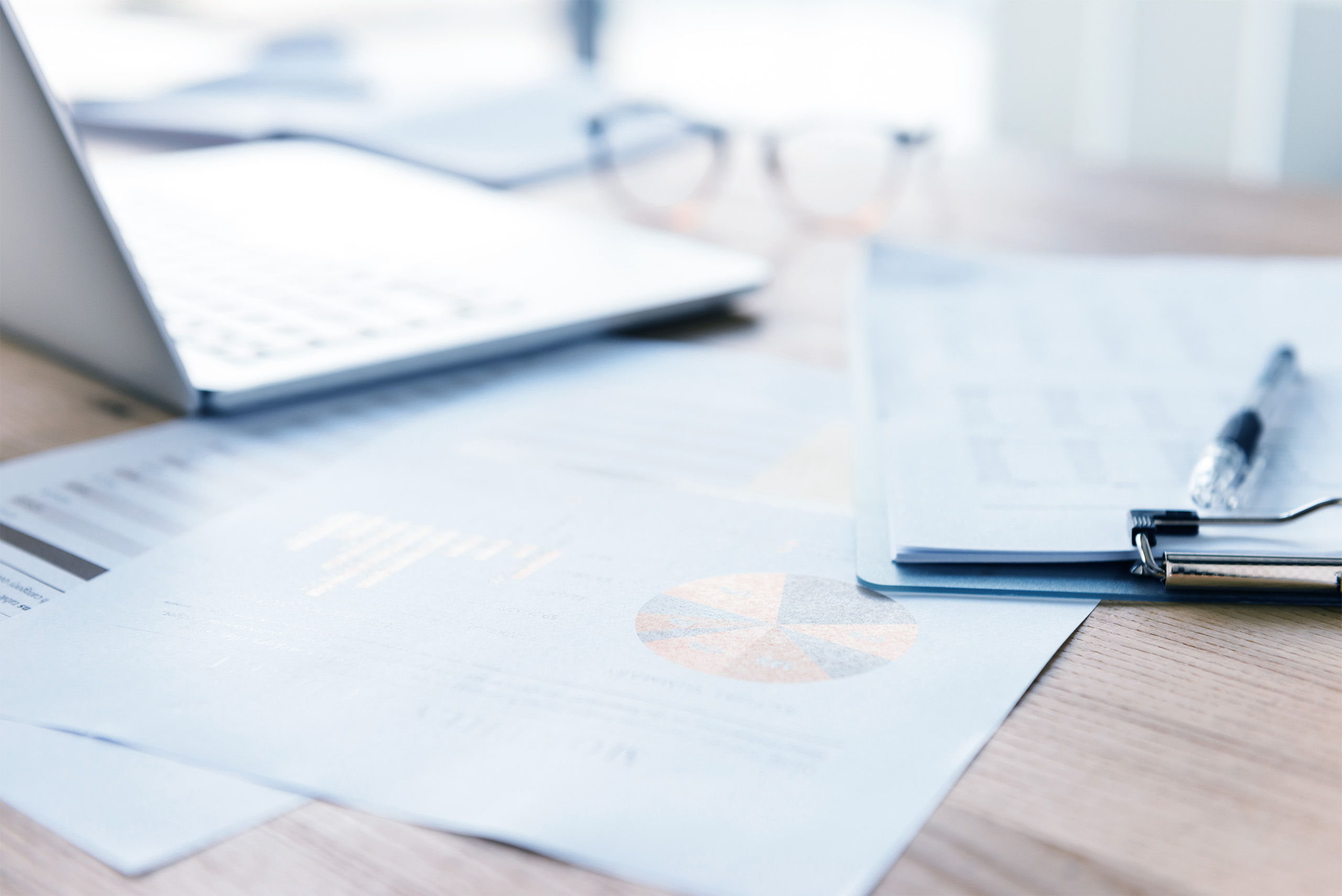 Closeup blurred view of workplace in office room without people