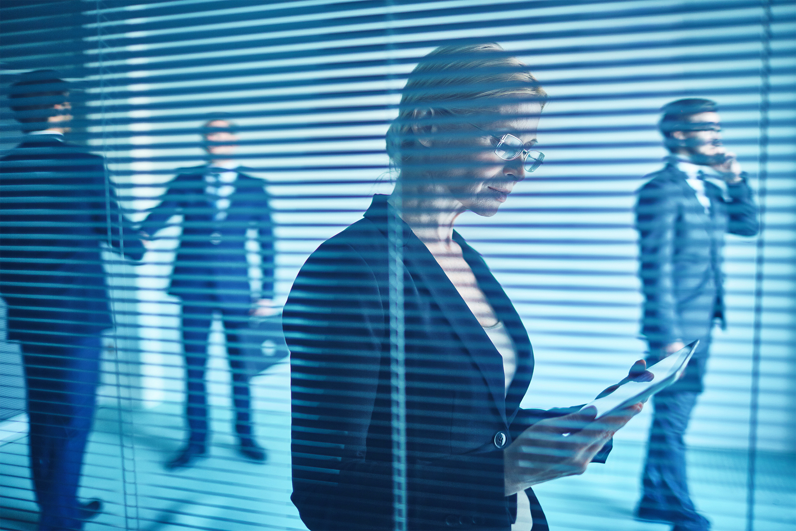 Office worker with touchpad